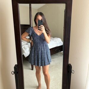 Hollister Navy Blue Floral Mini Dress with built in shorts & pockets